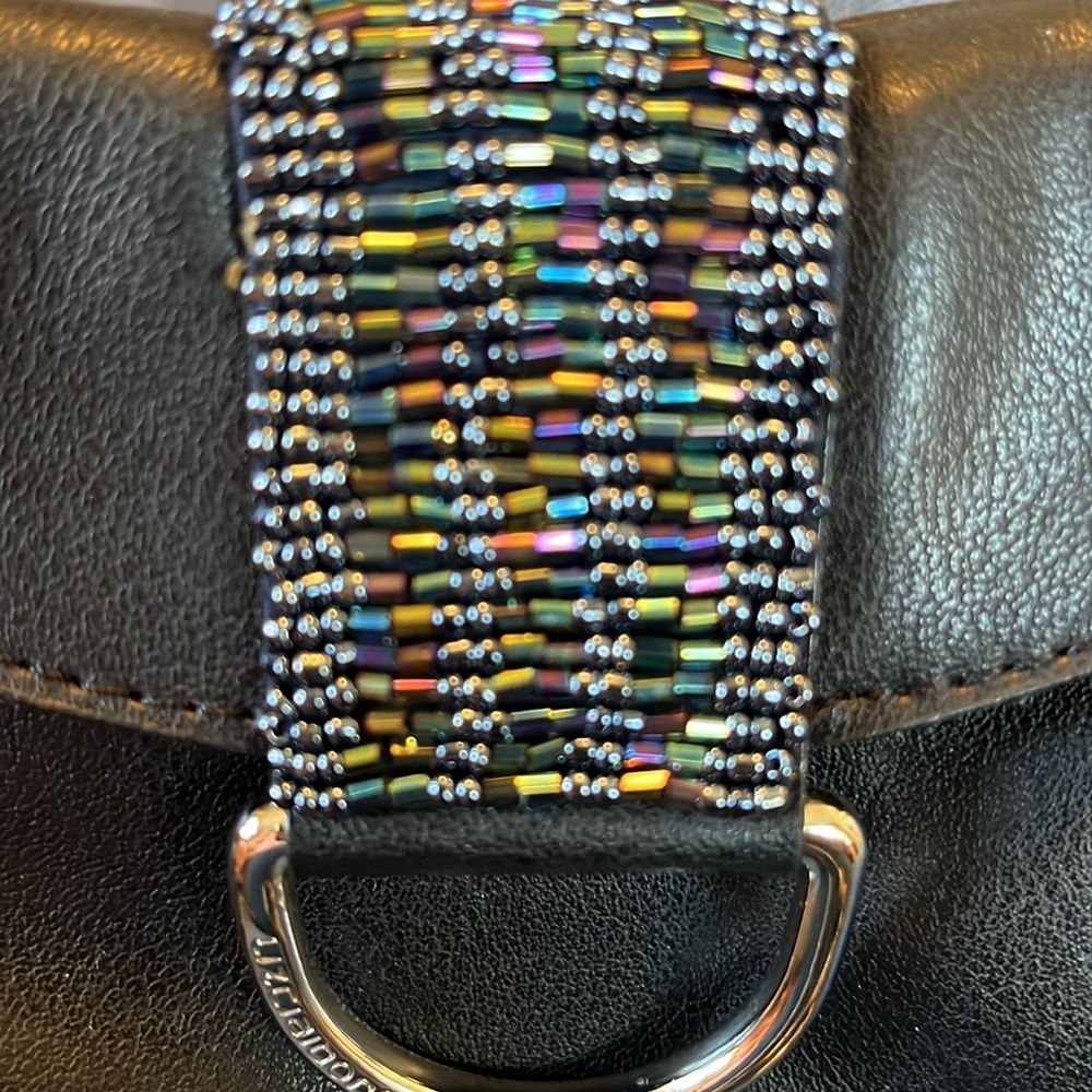 Liz Claiborne Black small wristlet bag w/multi color bead detail chain handle - Picture 5 of 7